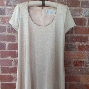 EVER BEAUTY Gold Embellished Short Sleeve A-Line Shift Stretch Dress Women 8